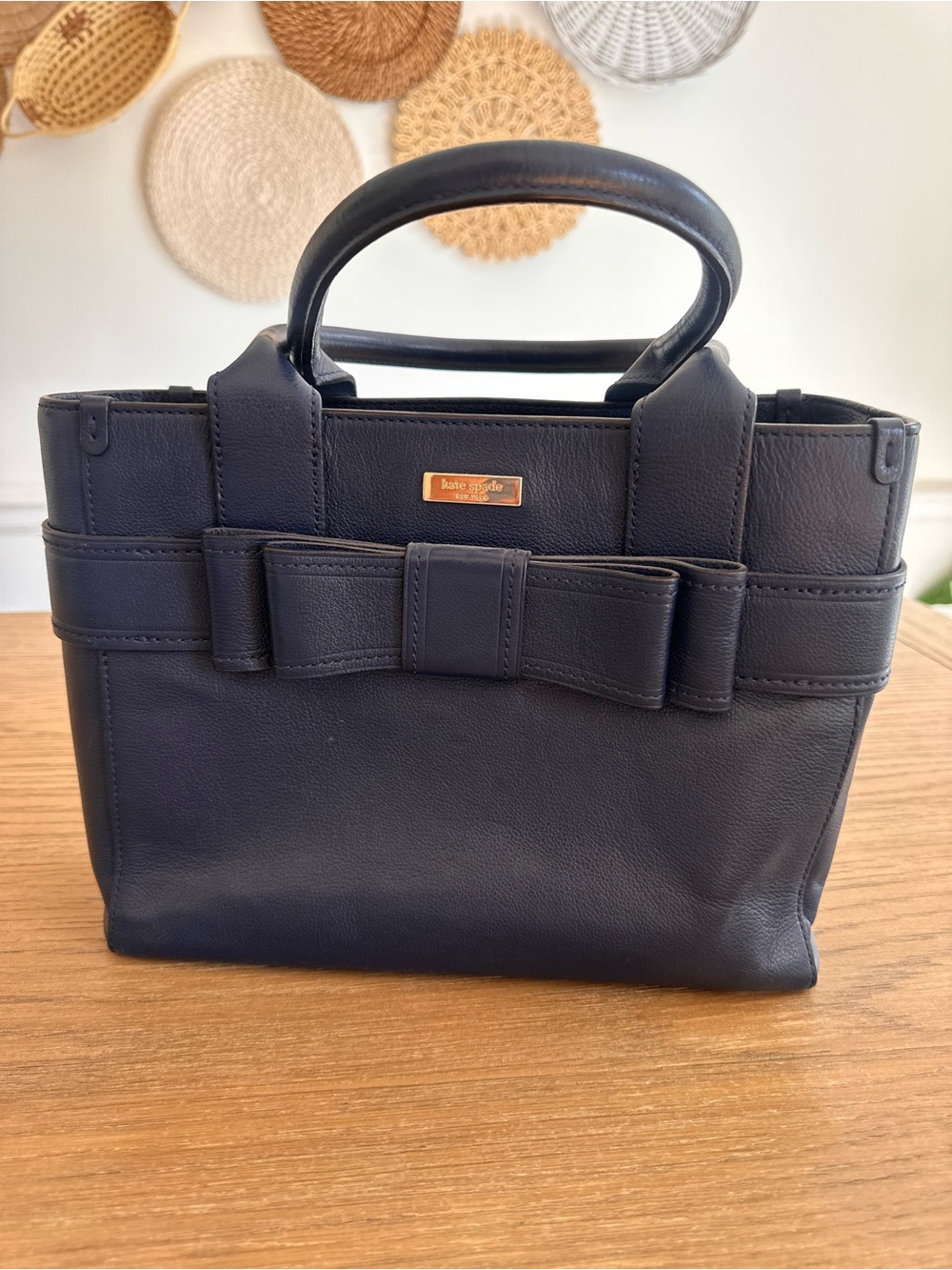 Kate Spade Bridge Place Francisca Bow Tote Navy Blue Leather